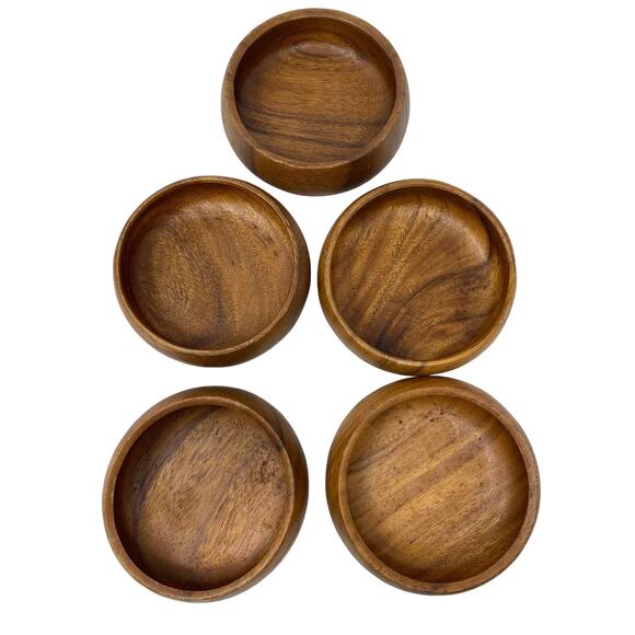 Wood Salad Bowl Set Circa 1960s Lot of 5 6 inch Mid Century Modern - Picture 4 of 9